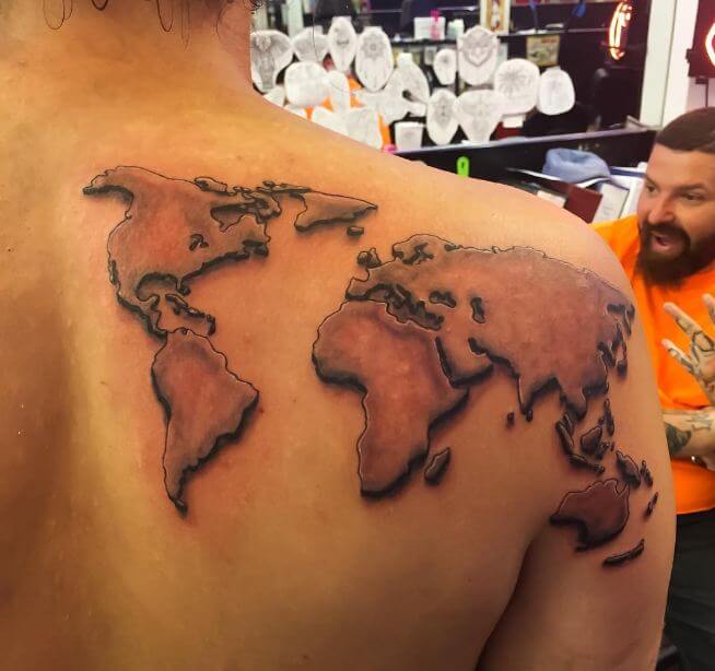 small world map tattoo back