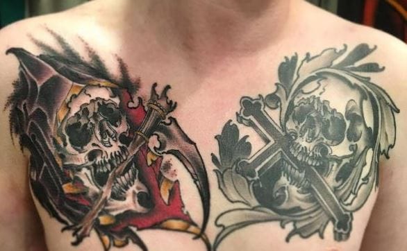 skull chest tattoos