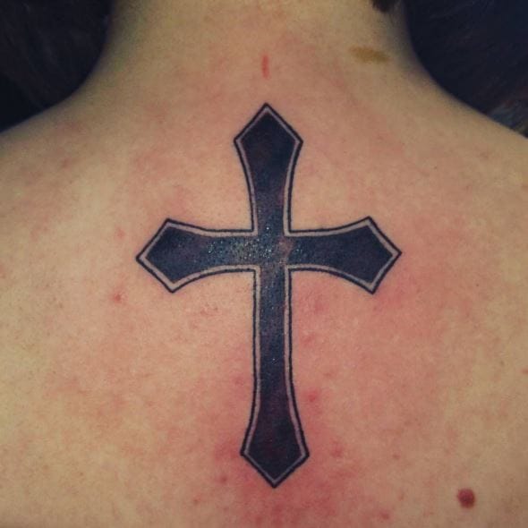 Holy Rosary And Cross Tattoo On Forearm