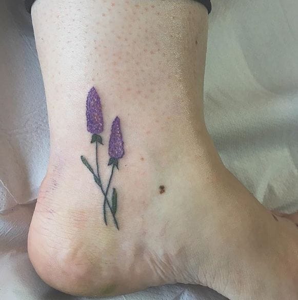 Lavender Flower Tattoos On Ankle