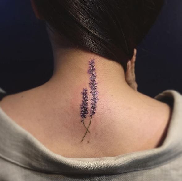 Lavender Tattoos On Back Neck