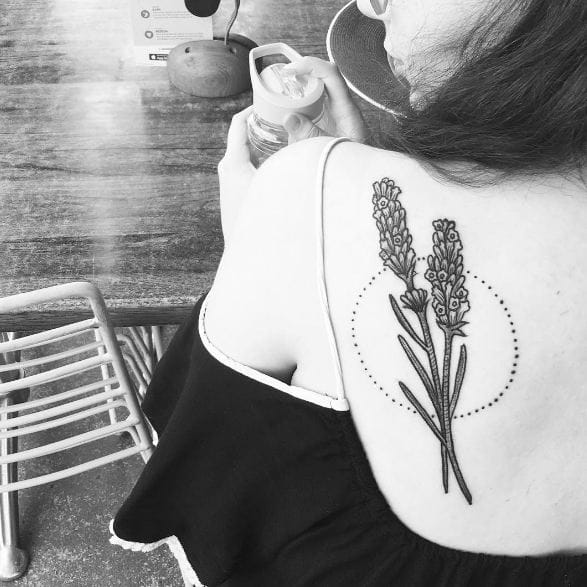 Lavender Tattoos On Shoulder