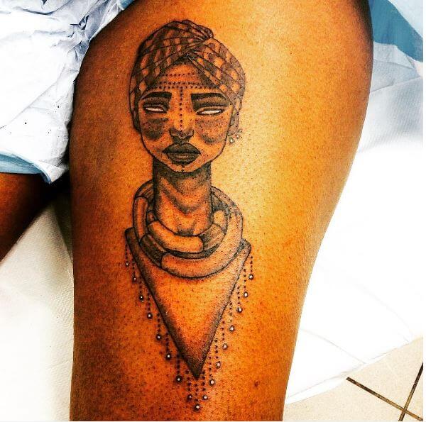 African God Tattoos Design On Thigh