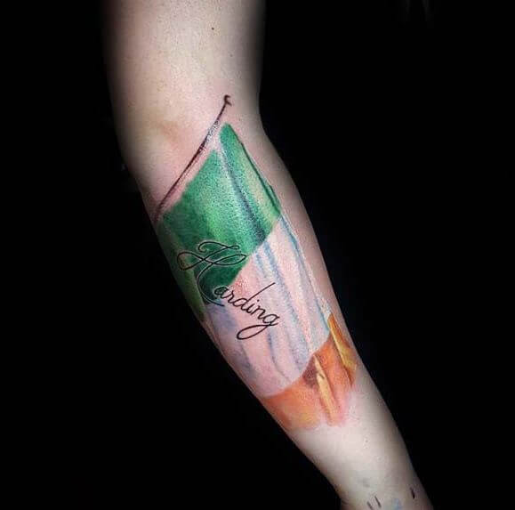 Awesome Irish Flag Tattoo Design On Arms