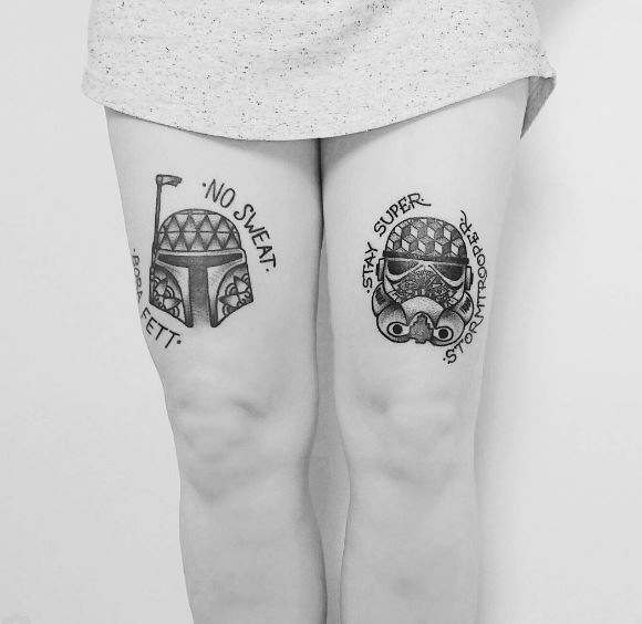 Beautiful Star Wars Tattoos Design On Girls Thigh