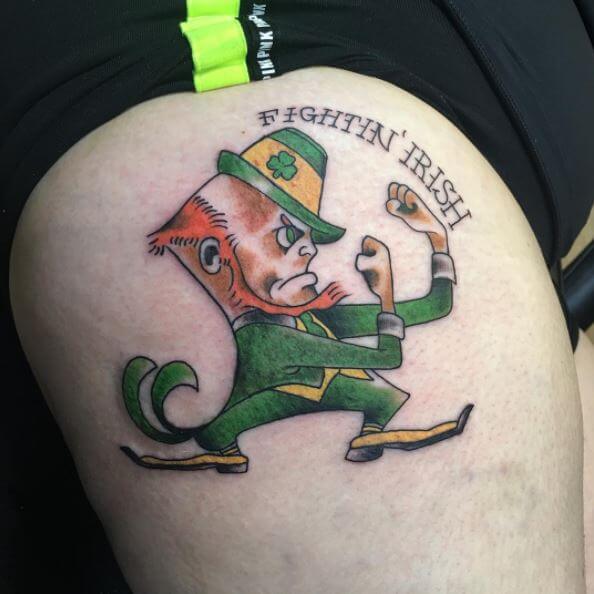 Fightin Green Hat Men Irish Tattoo Design On Thigh