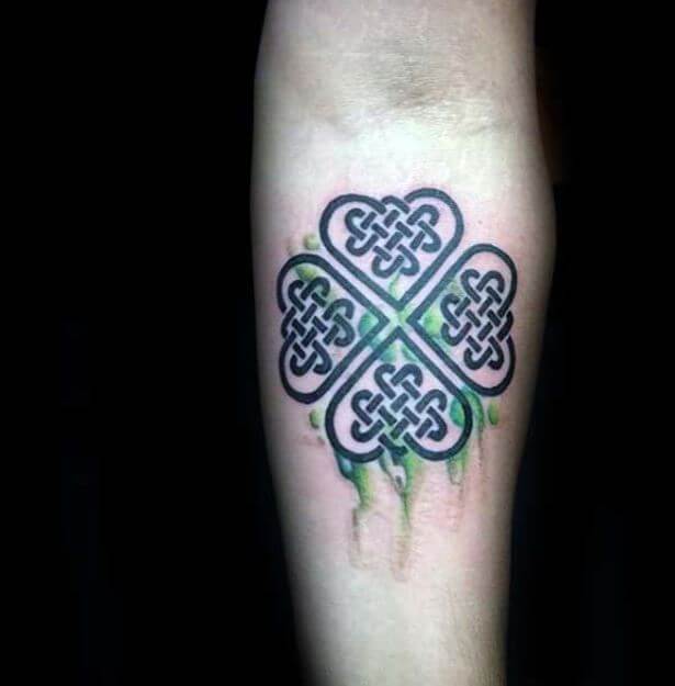 Four Leaf Clover With Watercolor Irish Tattoo Design And Ideas