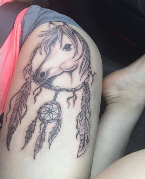 Horse And Feather Tattoo Design For Girls