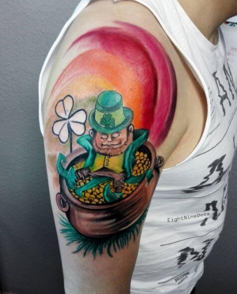 Irish Tattoo Design With Green Hat Men In Upper Arm