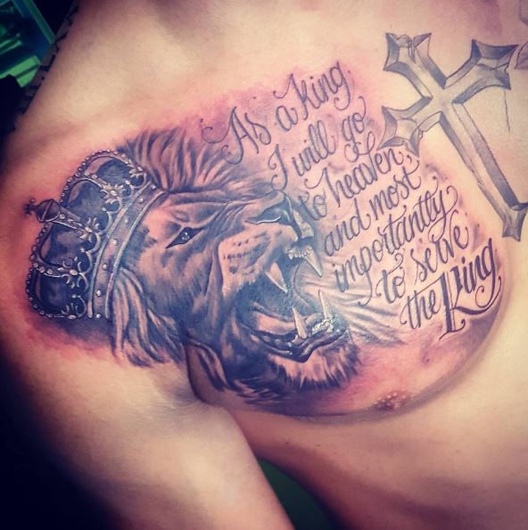 lion tattoo on thigh.