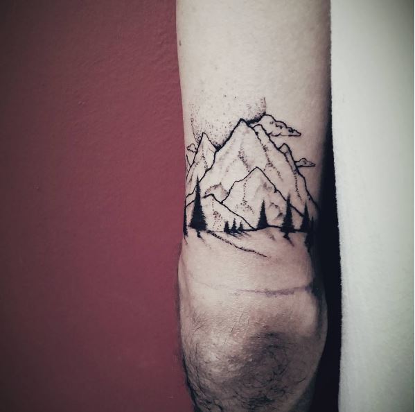 Landscape Tattoos Design On Behind Arm