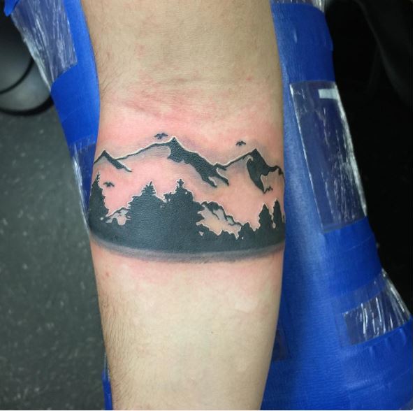 Mountain Landscape Tattoos Design On Forearm