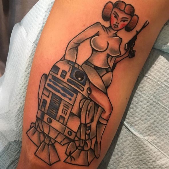 Princess Leia Star Wars Tattoos Design With R2 D2 Robot