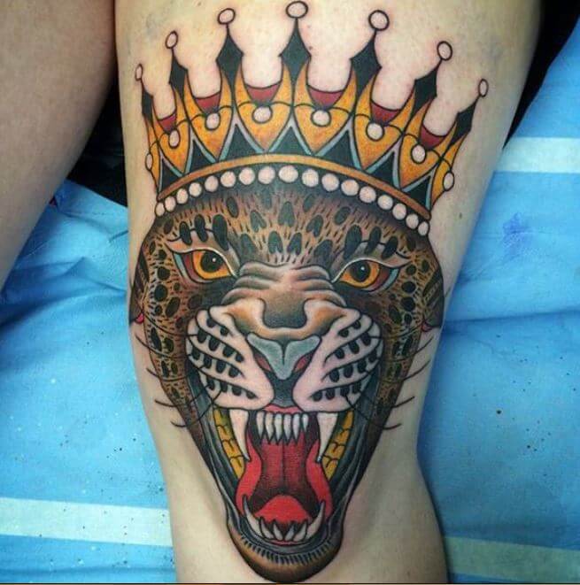 Tiger King Crown Tattoos On Thigh