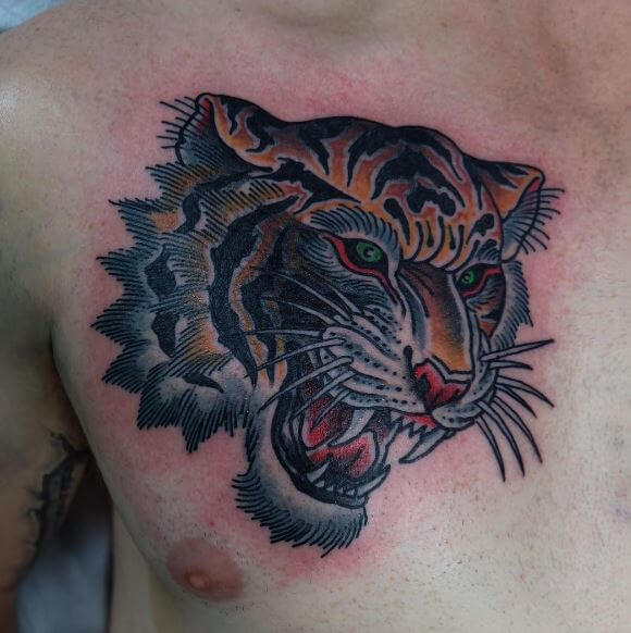 Tiger Tattoo On Chest