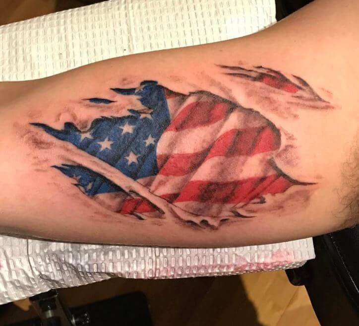 American Flag Inner Bicep Tattoo