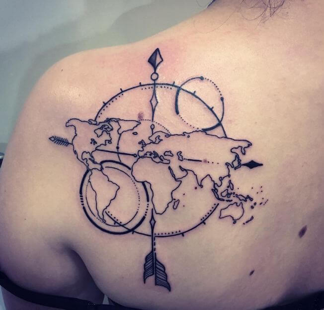 Arrow With World Map Tattoos