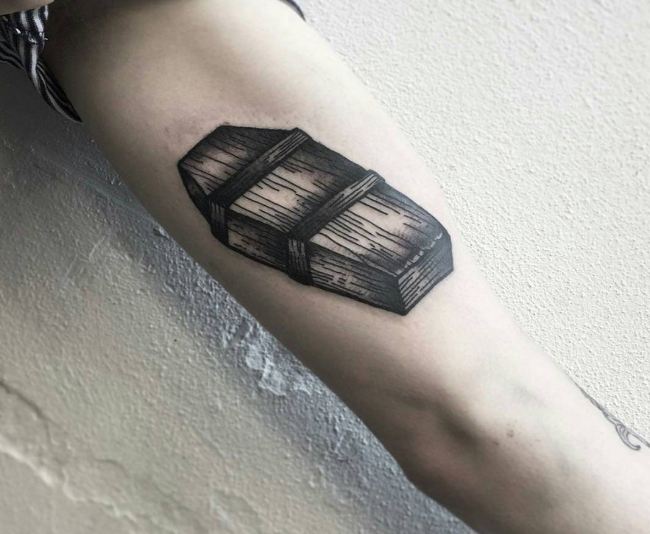 Coffin Tattoos On Inner Biceps