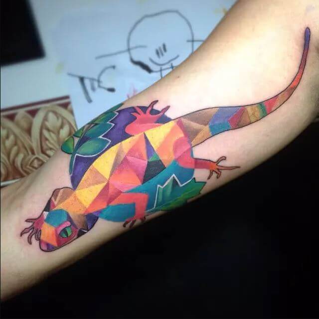 Colorful Lizard Inner Bicep Tattoo