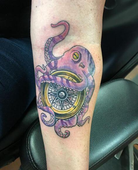 Compass With Octopus Tattoos