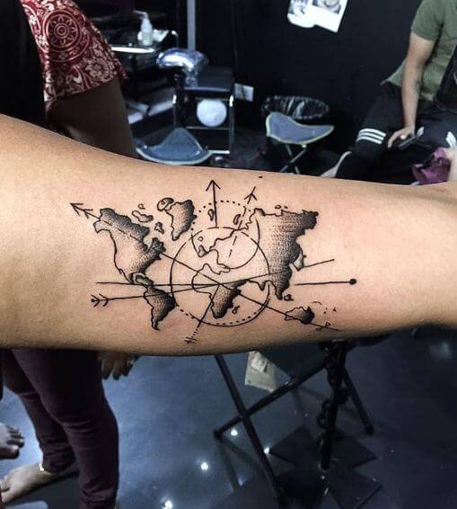 Compass With World Map Tattoos