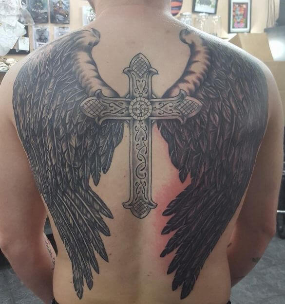 Cross With Angel Wing Tattoos