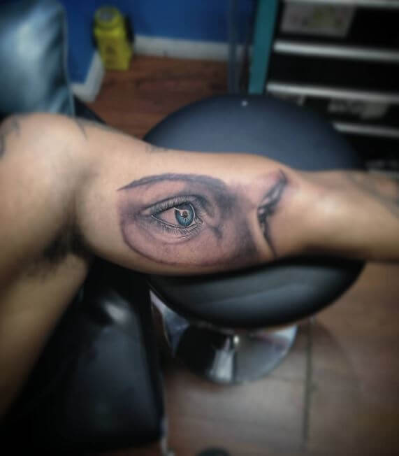 Eye On Inner Bicep Tattoo