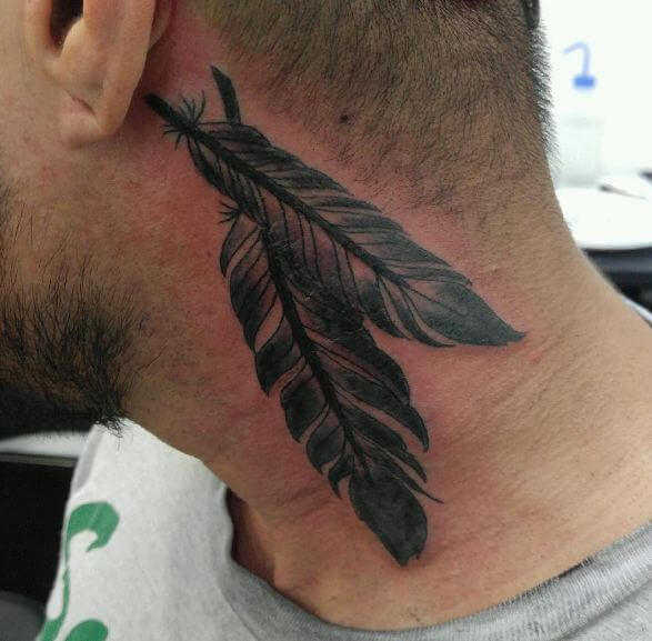 Feather Tattoos On Behind Ear