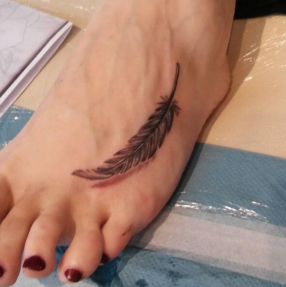 Feather Tattoos On Foot