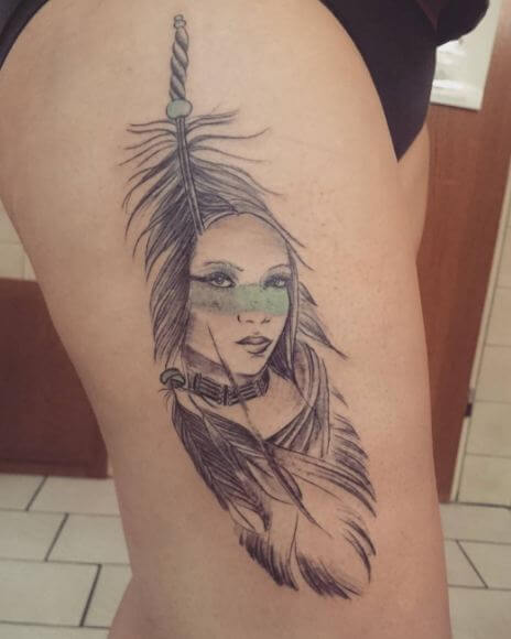 Feather Tattoos On Thigh
