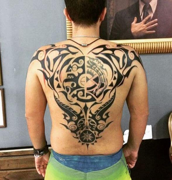 Full Back Maori Tattoos For Men
