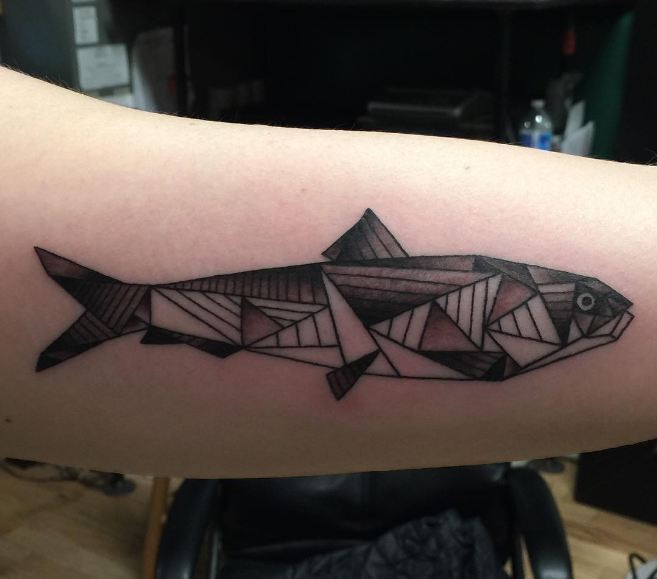 Geometric Fish Tattoos On Inner Biceps
