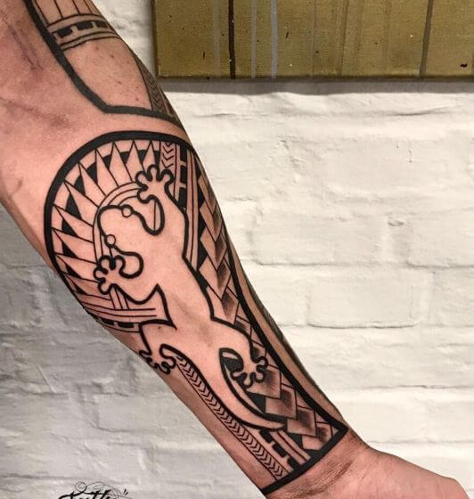 Geometric Maori Tattoos On Forearm