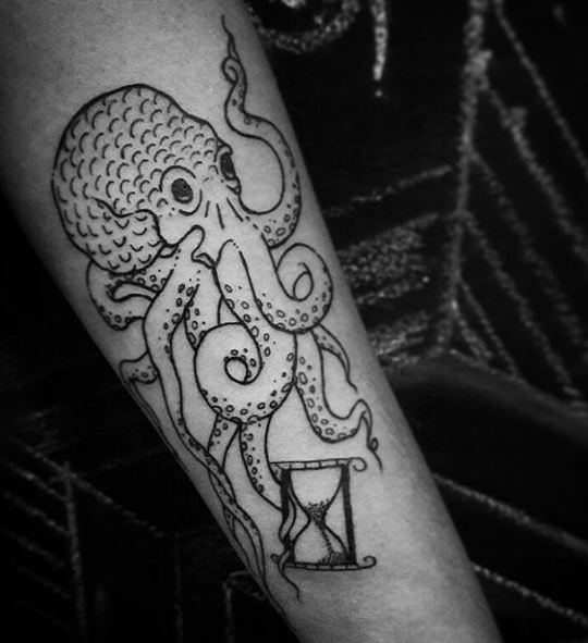 Hourglass With Octopus Tattoos