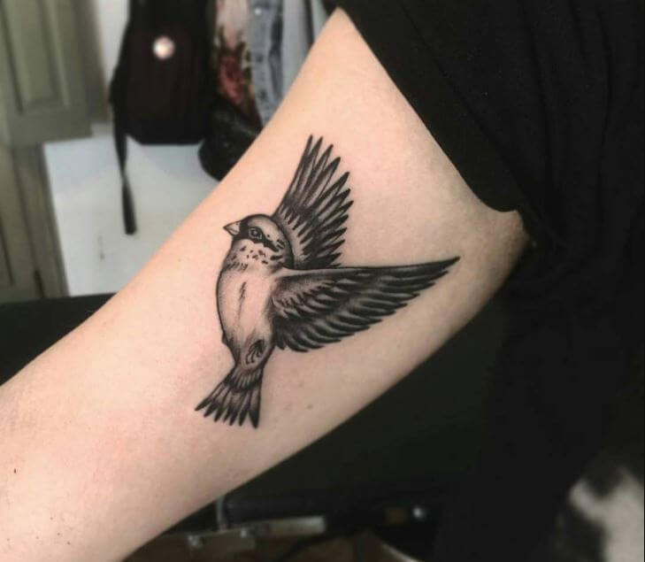 Inner Bicep Bird Tattoo