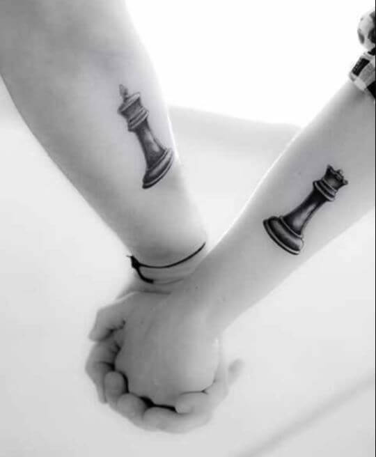 King And Queen Chess Piece Tattoos On Arms