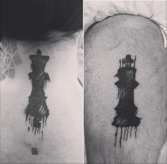 King And Queen Chess Pieces Tattoo Black Ink
