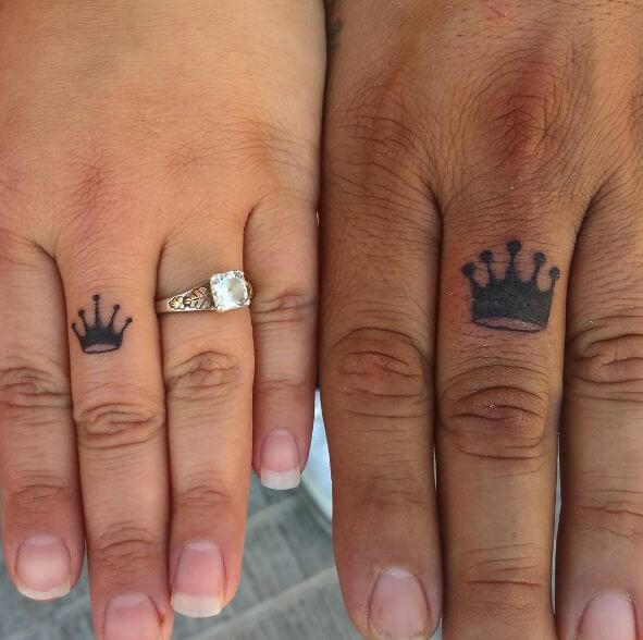 King And Queen Crown Finger Tattoos