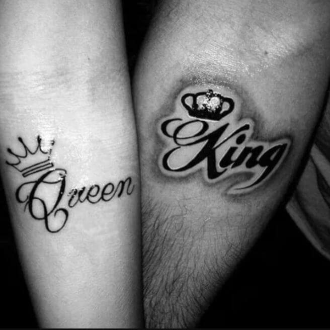 King And Queen Crown With Name Tattoos