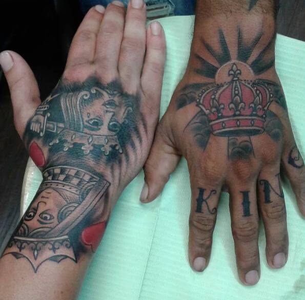 King And Queen Hand Tattoos
