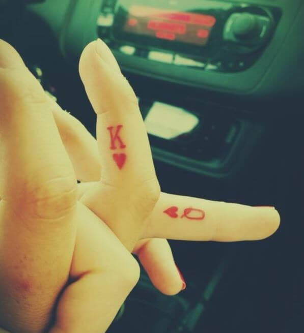 King And Queen Of Hearts Finger Tattoo
