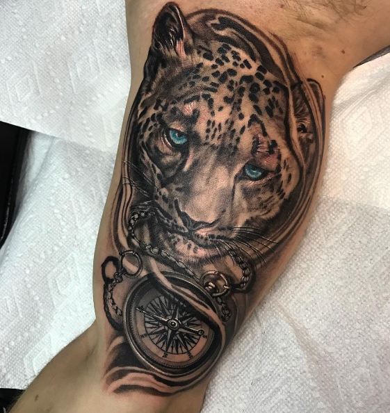 Leopard And Compass In The Inner Bicep