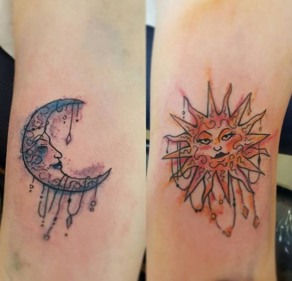 Moon And Sun Feminine Tattoos
