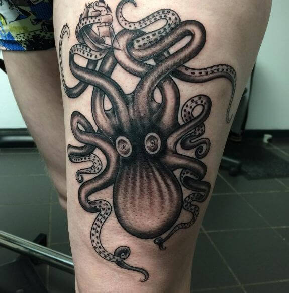 Octopus Tattoos On Thigh For Girls