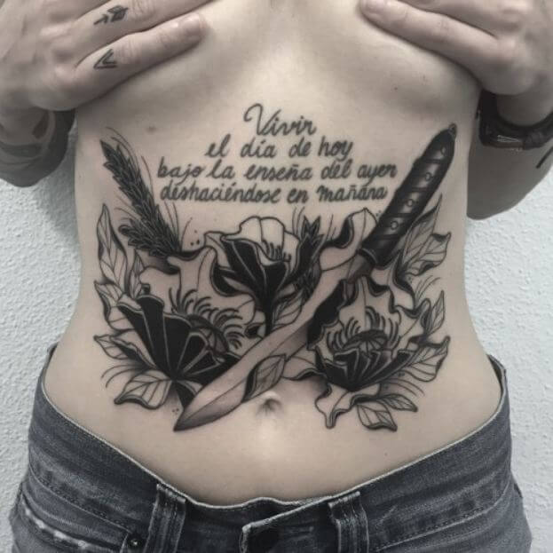 Stomach Lettering Tattoos