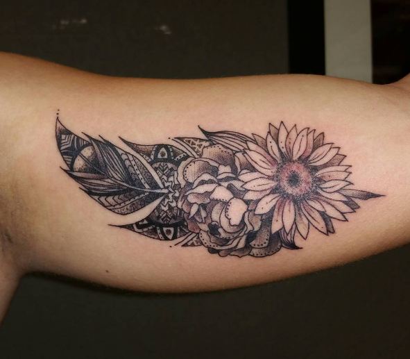 Sunflower Tattoos On Inner Biceps