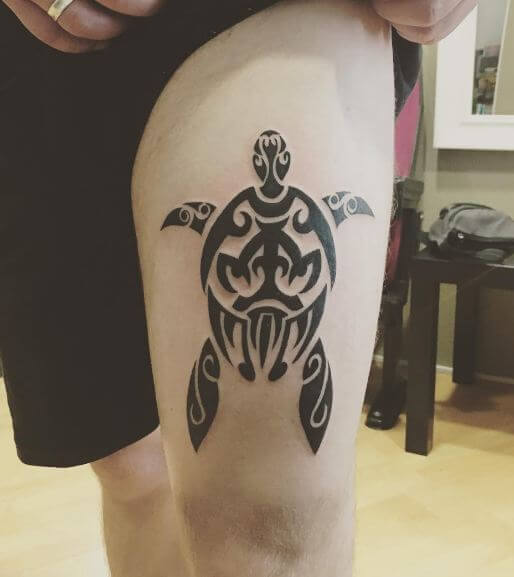 Turtle Maori Tattoos On Thigh