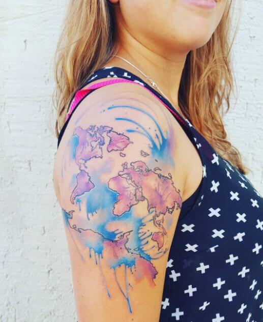 Watercolor Ink World Map Tattoos For Girls