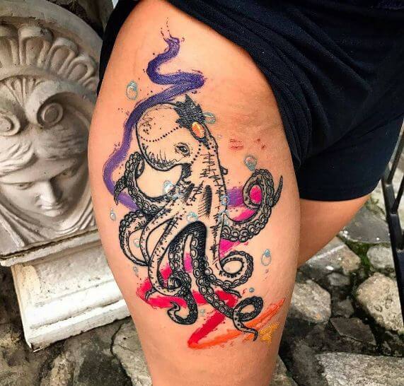 Watercolor Octopus Tattoos