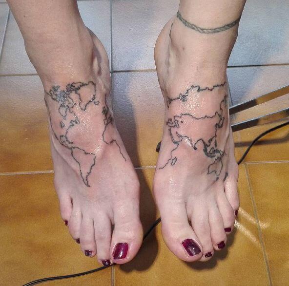 World Map Tattoos On Foot